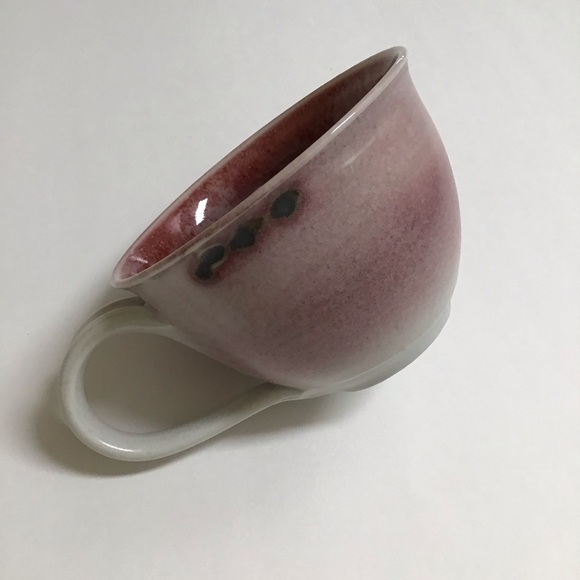 Studio Pottery Coffee Cup SIGNED Pink Green Blue 4β Handmade Handle Mod Teacup - Picture 8 of 15